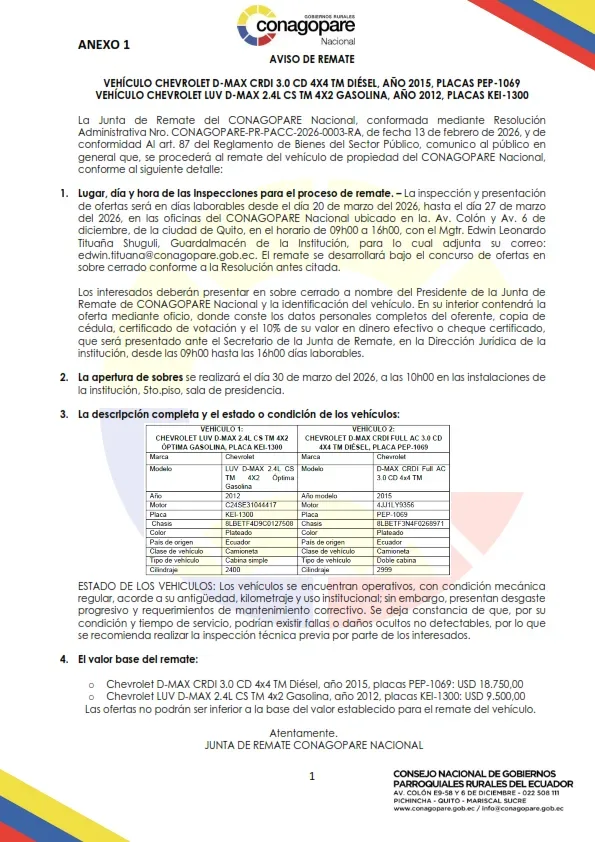 AVISO DE REMATE DE VEHICULOS